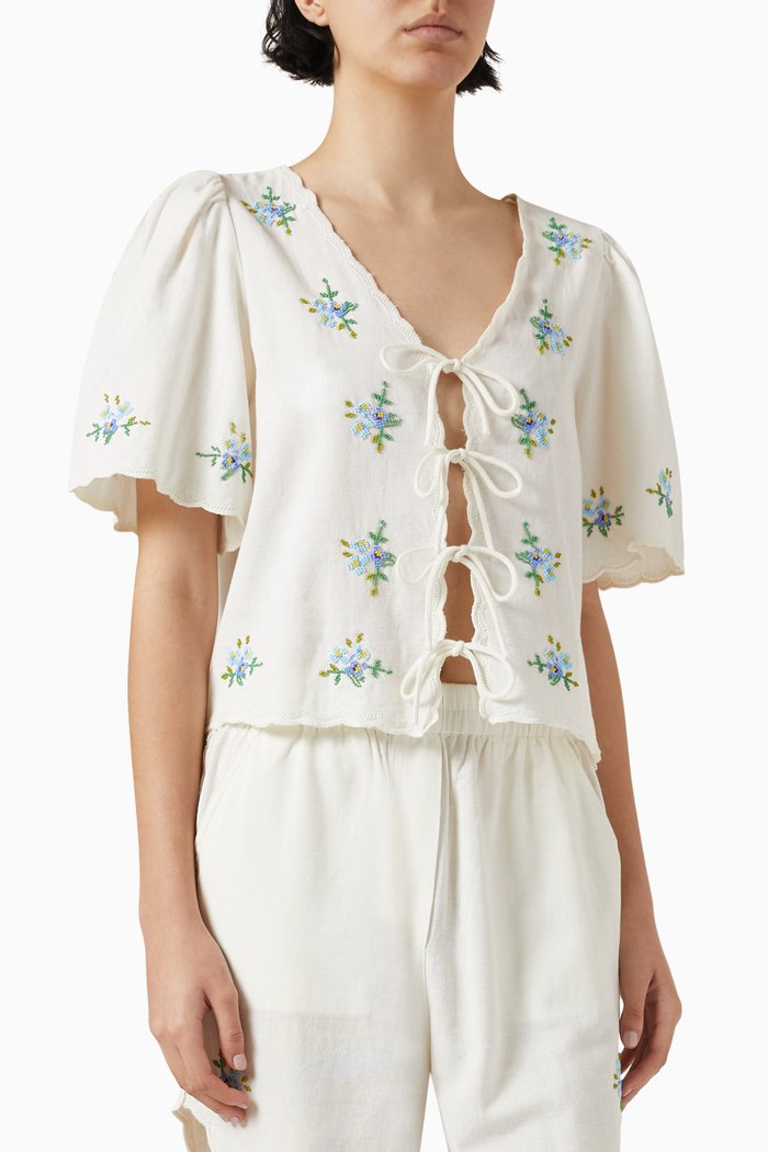 

Tania Bead-embellished Top in Cotton Blend, White