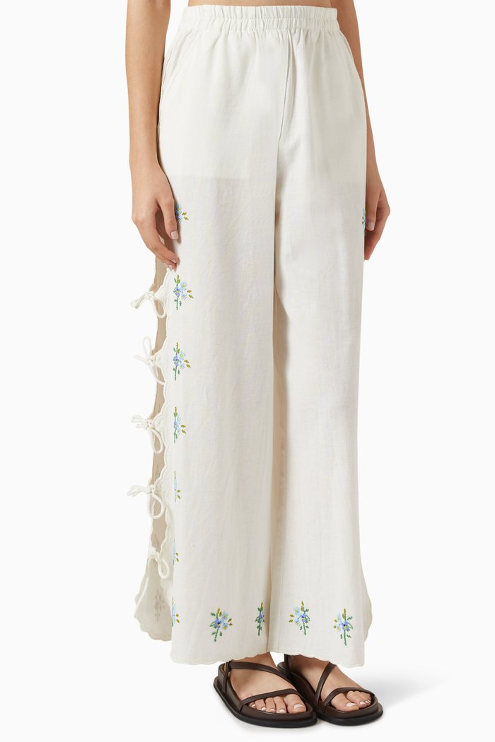

Tania Beaded Tie-up Pants in Cotton, White