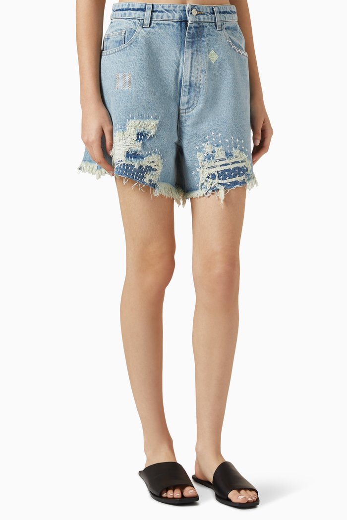 

Marion Mended Shorts in Denim, Blue