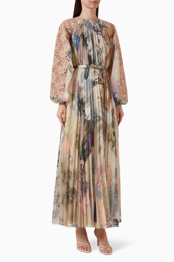 

Emilia Belted Maxi Dress in Chiffon, Multicolour
