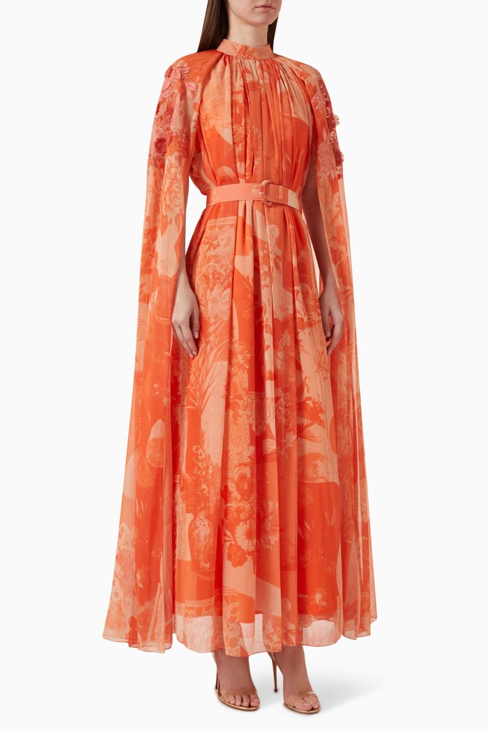 

Alba Belted Maxi Dress in Chiffon, Orange