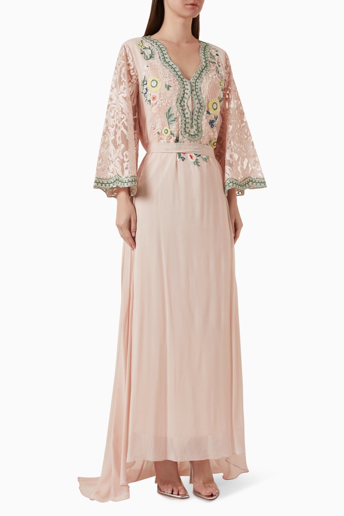 

Alina Embroidered Maxi Dress in Georgette, Pink