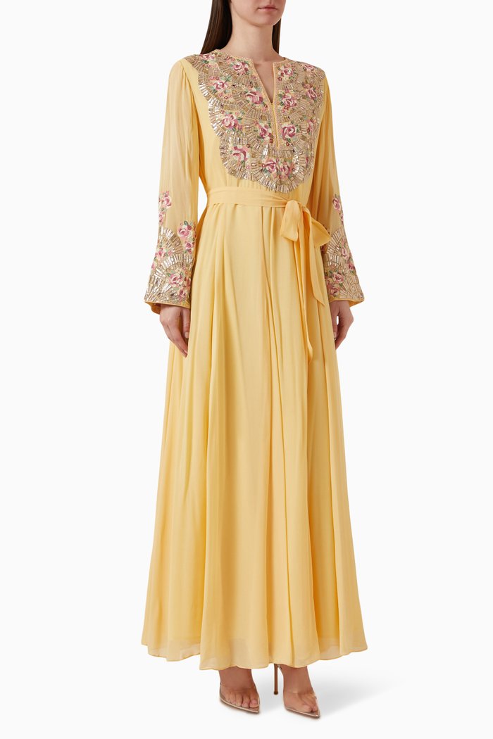 

Aurose Embroidered Maxi Dress in Georgette, Gold