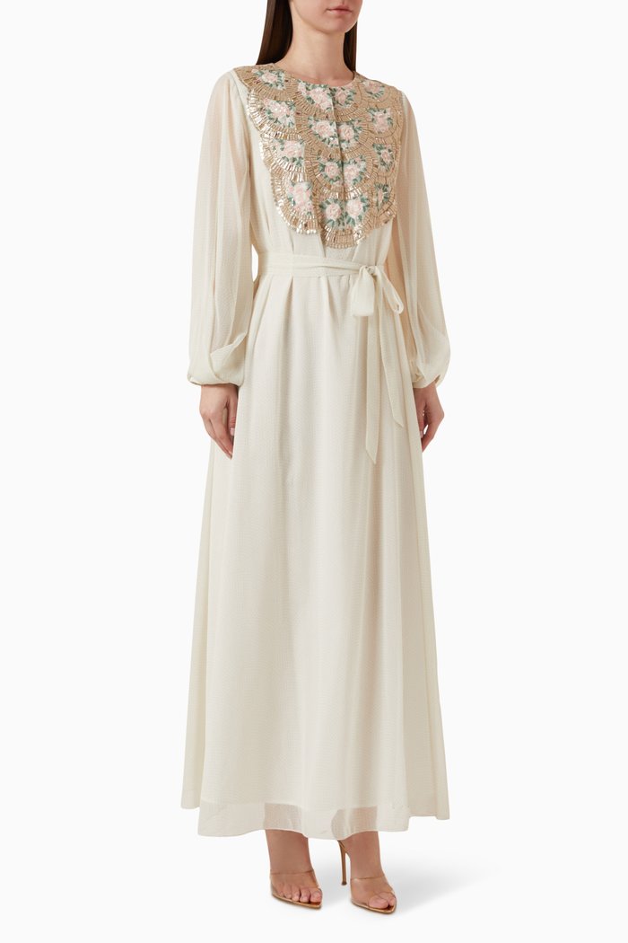 

Aurilium Embroidered Maxi Dress in Chiffon, Green