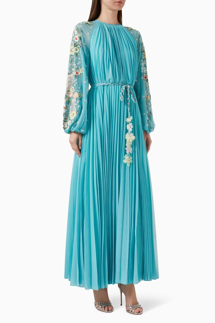 

Ayana Embroidered Maxi Dress in Chiffon, Blue