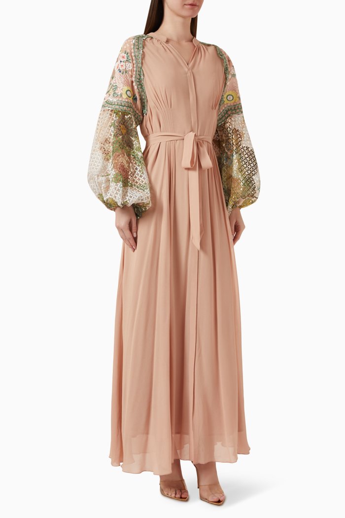 

Alana Embroidered Maxi Dress in Georgette, Neutral