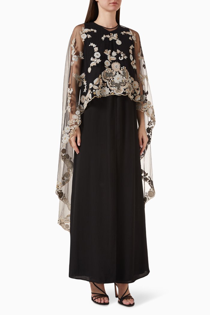

Jules Overlay Maxi Dress in Poly Georgette & Tulle, Black