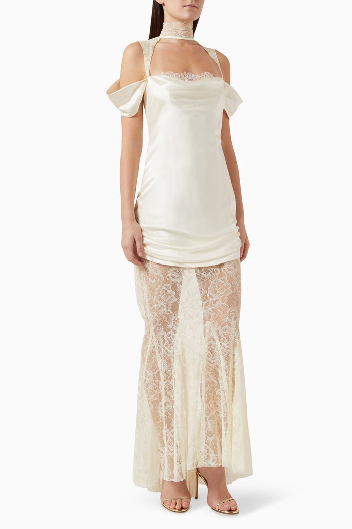 

Belleza Draped Maxi Dress in Silk, Neutral