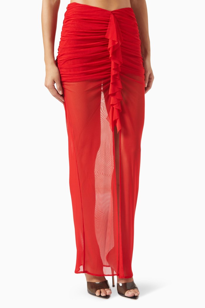 

Tiramisu Ruffle Skirt in Mesh, Red
