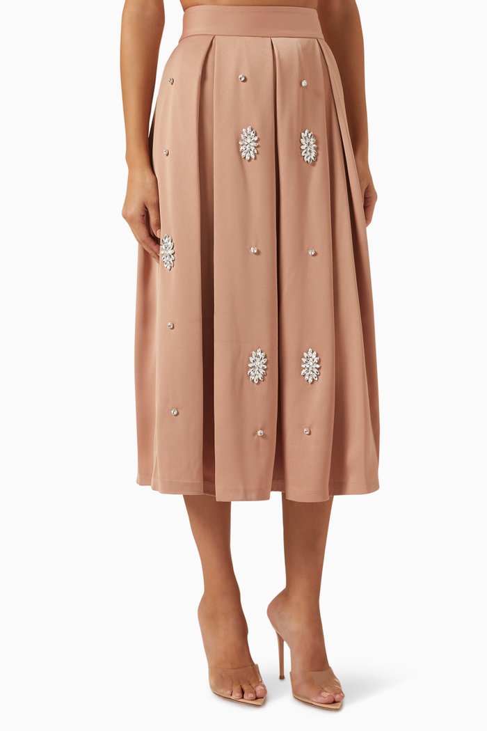 

Embellished Pleated Maxi Skirt, Neutral