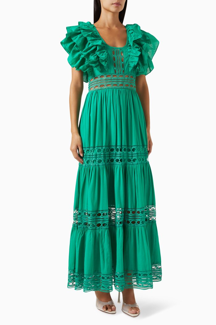 

Ruffle Tiered Maxi Dress in Cotton, Green