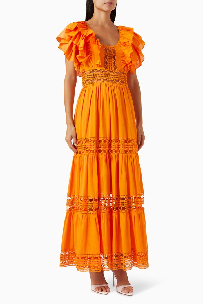 

Ruffle Tiered Maxi Dress in Cotton, Orange