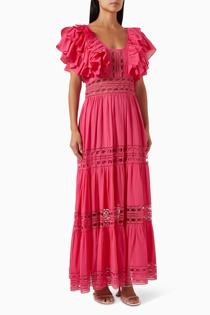 

Ruffle Tiered Maxi Dress in Cotton, Pink