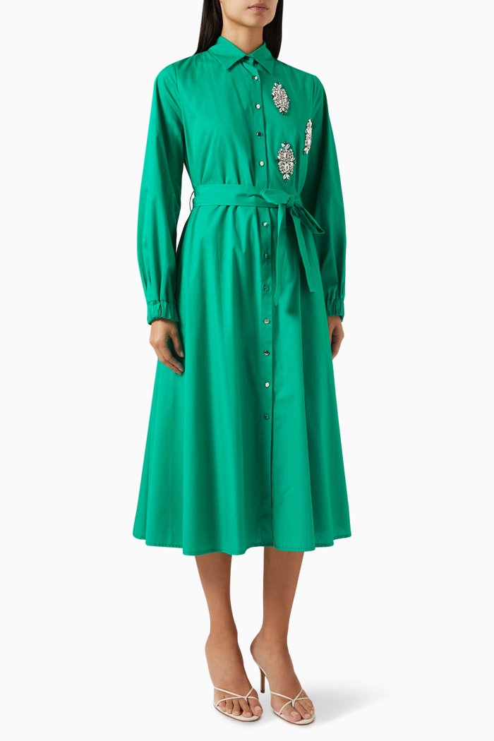 

Tie-up Shirt Midi Dress, Green
