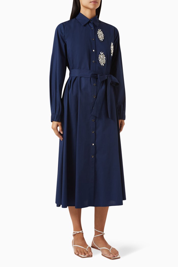 

Tie-up Shirt Midi Dress, Blue
