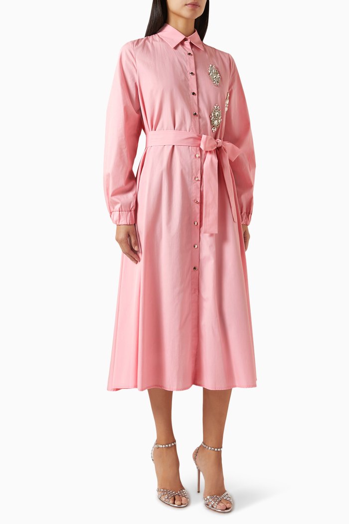 

Tie-up Shirt Midi Dress, Pink