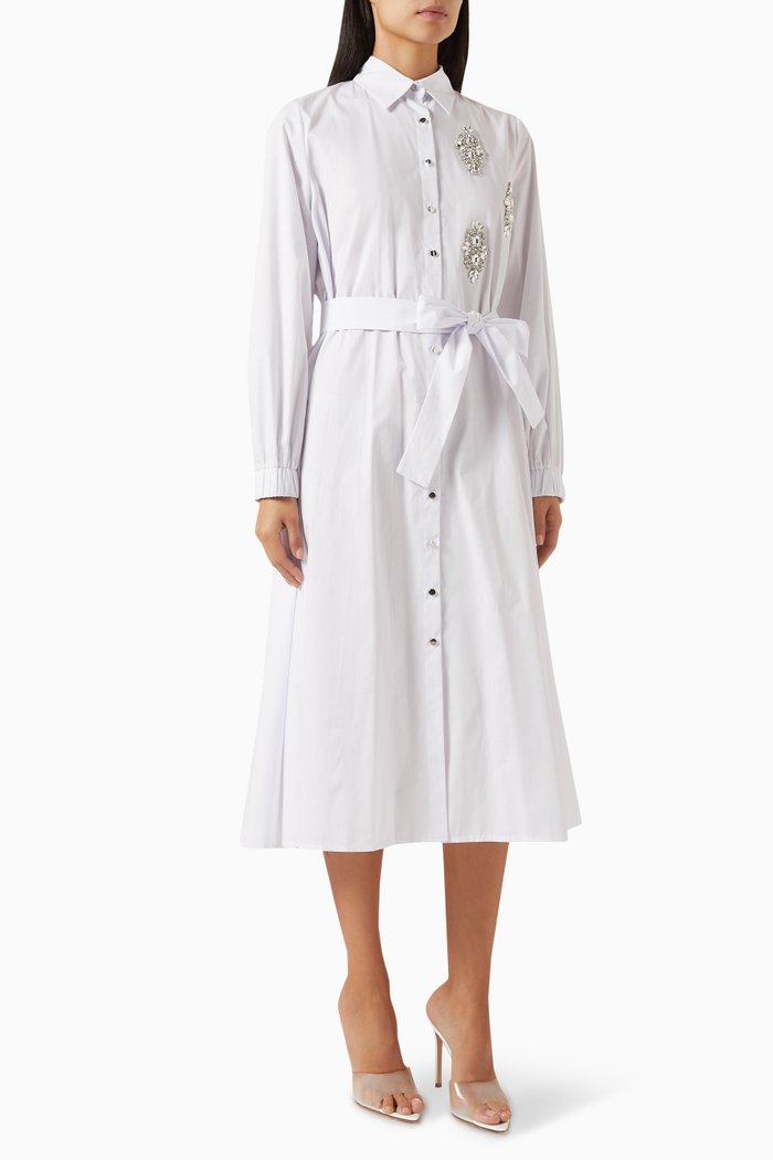 

Tie-up Shirt Midi Dress, White