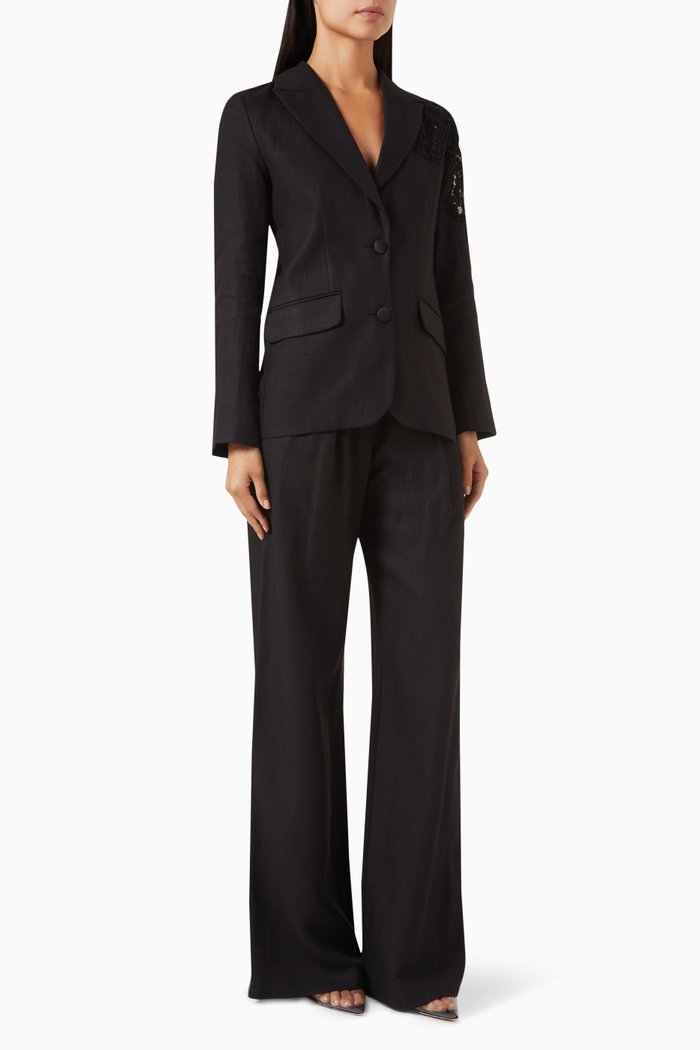 

Tailored Blazer & Pants Set in Linen, Black