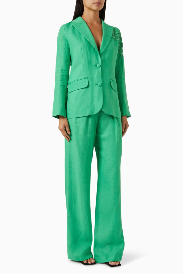 

Tailored Blazer & Pants Set in Linen, Green