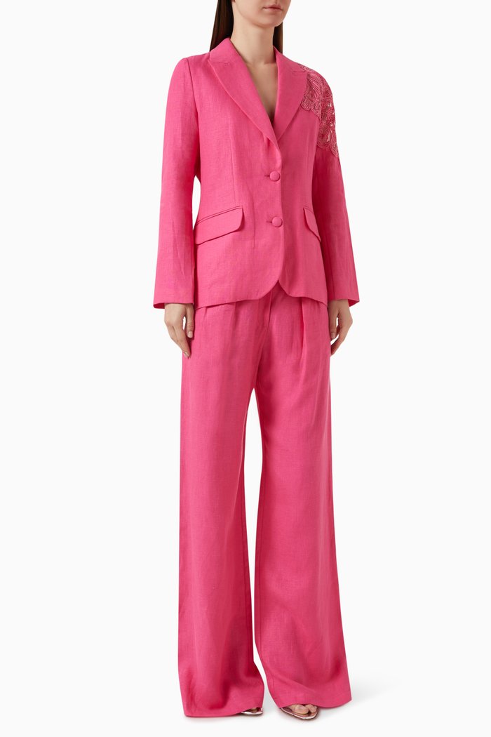 

Tailored Blazer & Pants Set in Linen, Pink