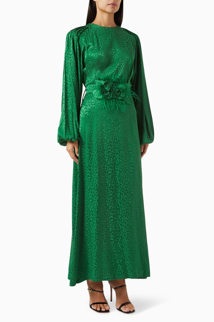 Leopard-jacquard Maxi Dress, Green
