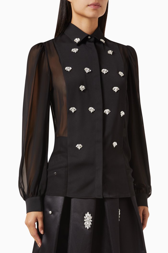

Sheer Crystal Shirt in Polyester, Black