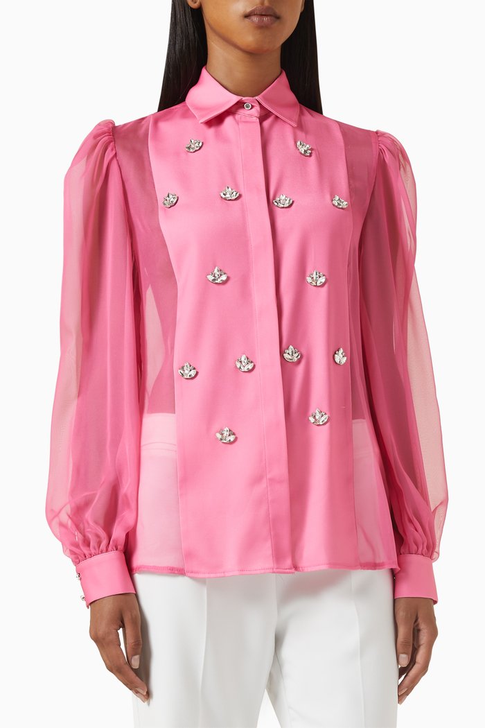 

Sheer Crystal Shirt in Polyester, Pink