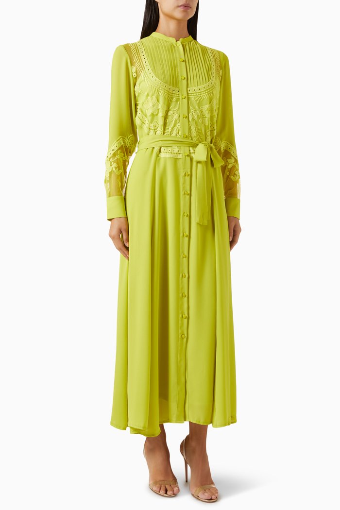 

Lace-trim Belted Maxi Dress, Yellow