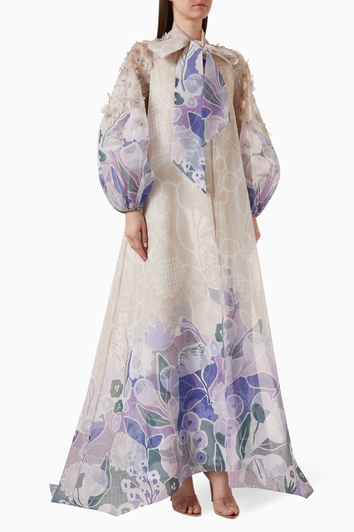 

Blueuet Floral Dress in Organza, Blue