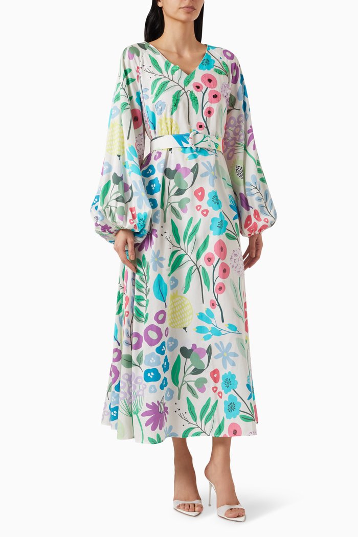 

Coucou-A Belted Dress in Cotton-satin, Multicolour