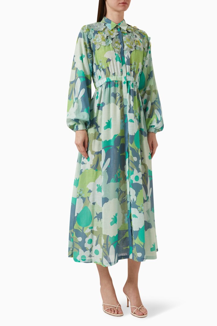 

Gardenia-A Printed Dress in Poly-linen, Green
