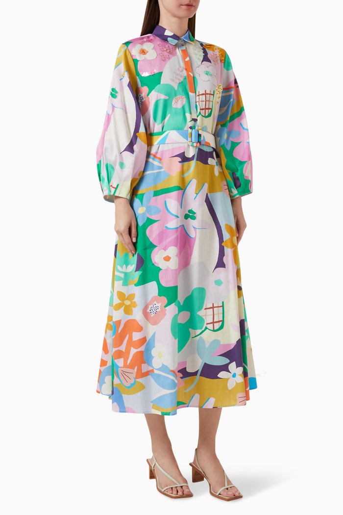 Snowdrop-A Printed Dress in Cotton-satin, Multicolour