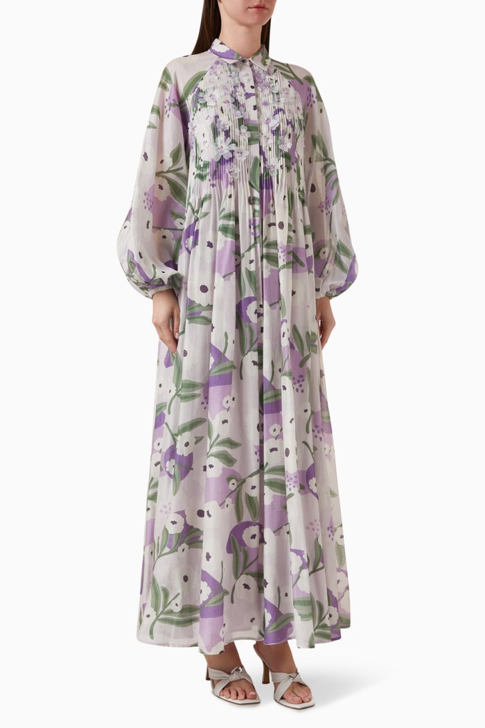

Violette-A Printed Dress in Cotton-silk, Purple
