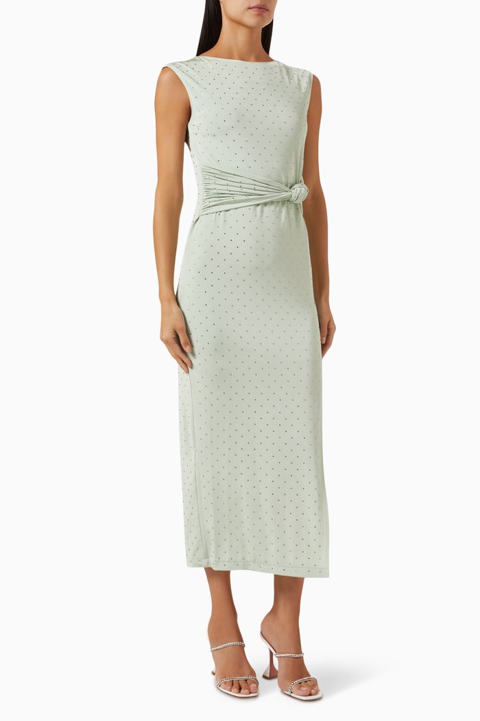 Bead-embellishment Midi Dress, Green