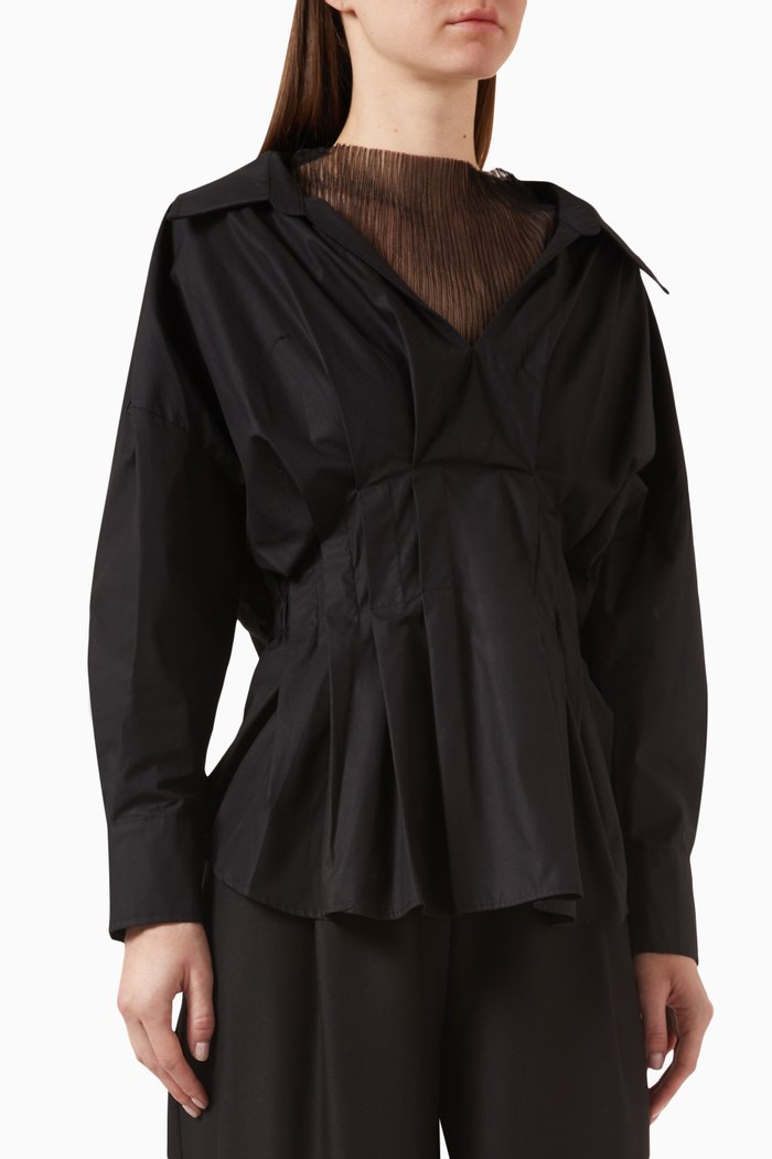 

Pleated Front Blouse in Cotton, Black