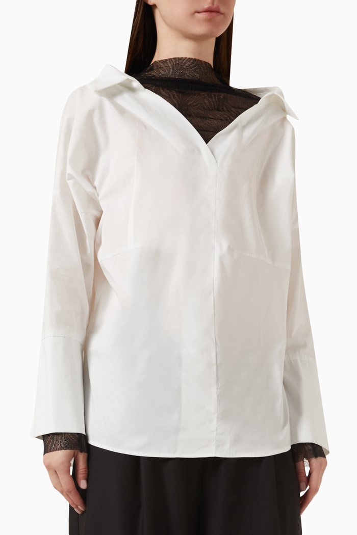 

Lace-panel Blouse in Cotton, White
