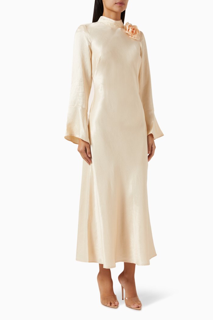 

Striped Floral Appliqué Dress, Neutral