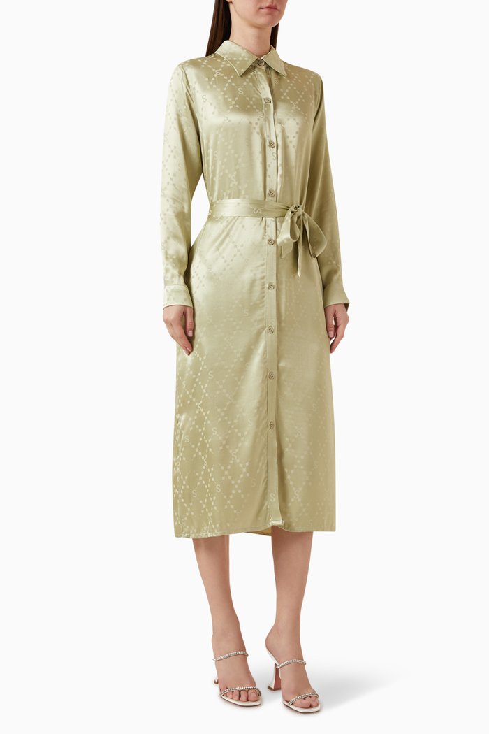 

Embroidered Midi Shirt Dress, Green