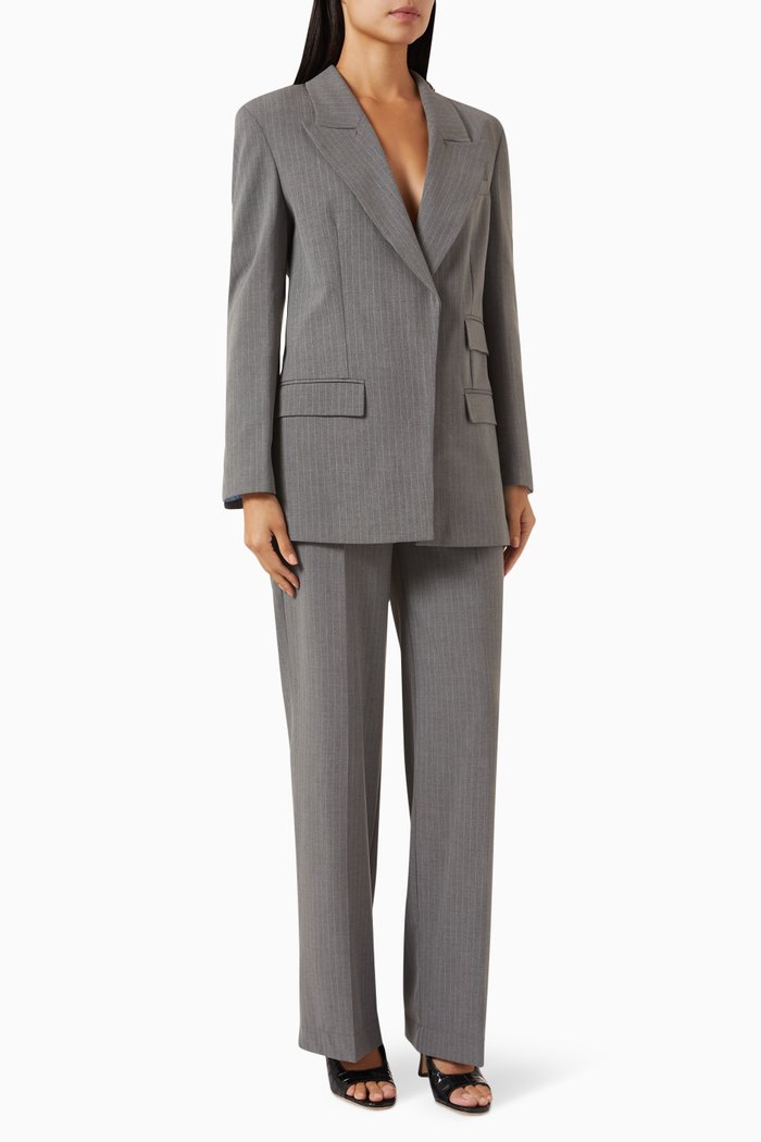 Striped Blazer and Pants Set, Grey