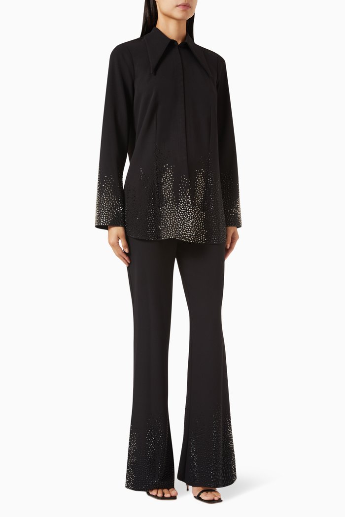 

Bead Embellished Shirt and Pants Set, Black