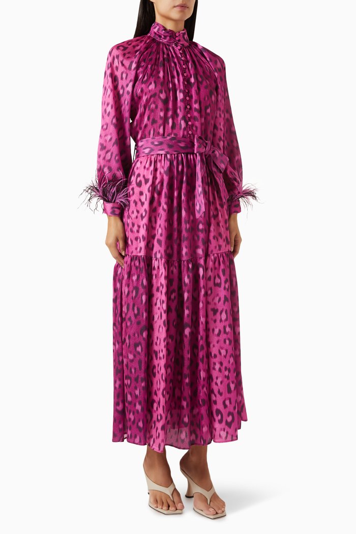 

Feather-trim Maxi Dress, Pink