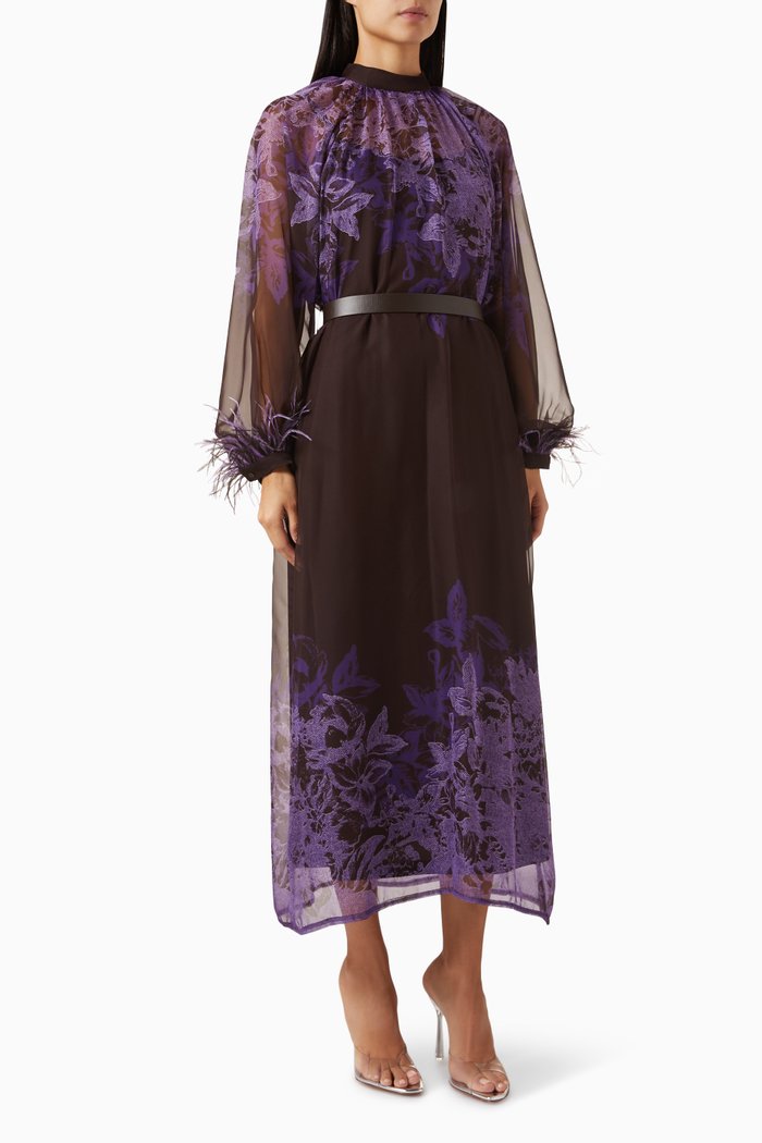 

Feather-trim Midi Dress, Purple