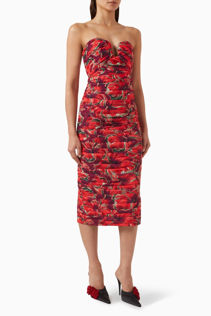 

Windmill Floral Midi Dress in Chiffon, Red