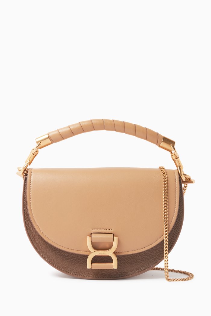 

Marcie Chain Flap Bag in Nappa Lambskin, Grained Calfskin & Suede, Brown