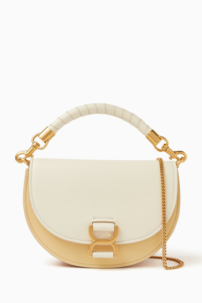 

Marcie Chain Flap Bag in Nappa Lambskin, Grained Calfskin & Suede, White