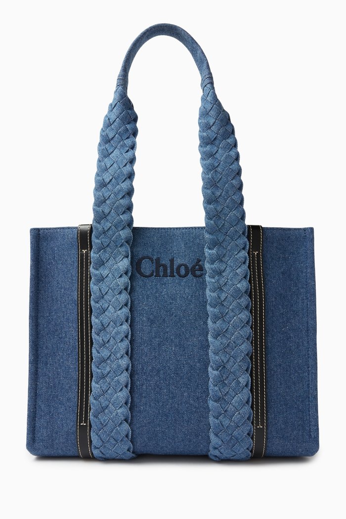 

Medium Woody Tote Bag in Denim, Blue