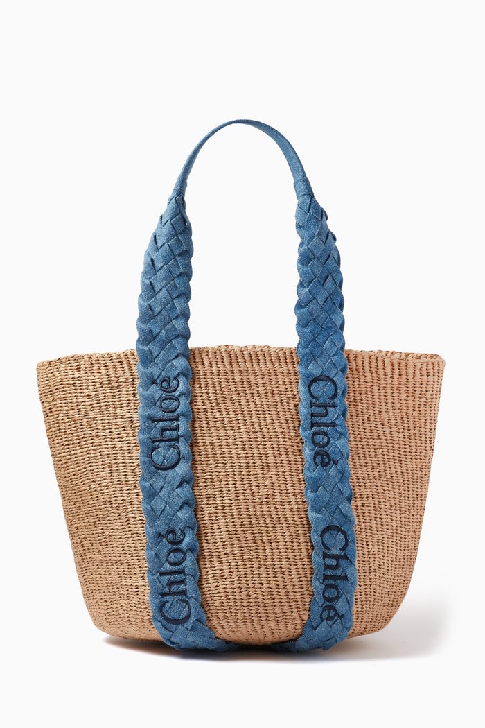 

x Mifuko Large Woody Basket Tote Bag in Fair-trade Paper, Blue