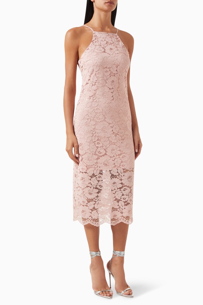 

Yasmilda Midi Dress in Lace, Pink