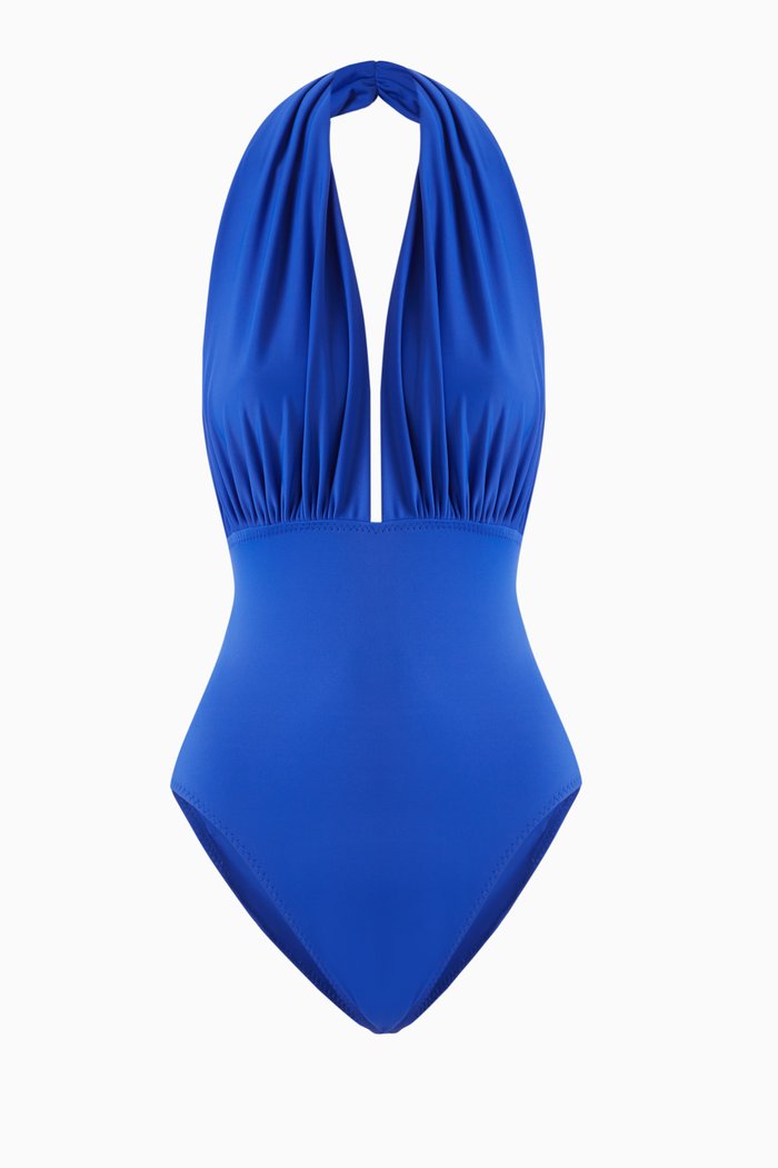 

Mio Halter Low-back One-piece Swimsuit, Blue