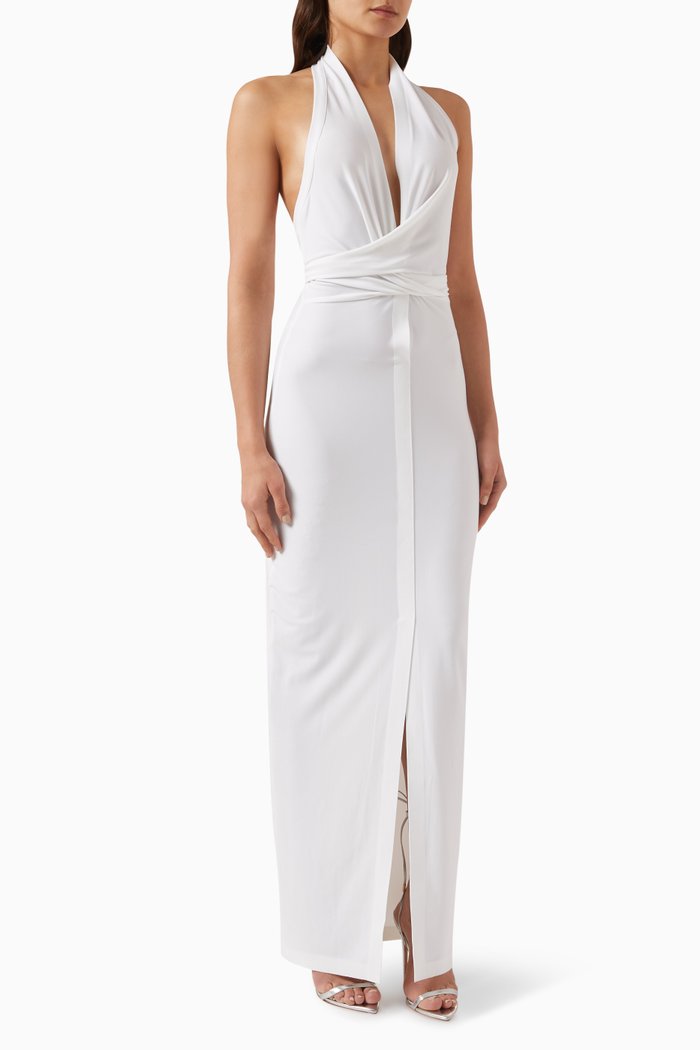 

Tie-up Halter Maxi Dress in Lycra, White